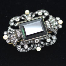 Antique Victorian brooch pin gold silver green tourmaline diamonds pearls (4199)