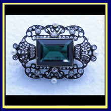 Antique Victorian brooch pin gold silver green tourmaline diamonds pearls