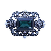 Antique Victorian brooch pin gold silver green tourmaline diamonds pearls (4199)