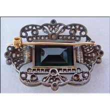 Antique Victorian brooch pin gold silver green tourmaline diamonds pearls (4199)