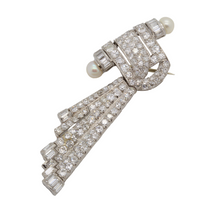 Art Deco Brooch Platinum 5.50ct Diamonds Pearls Hinged Comet w Appraisal (6065)