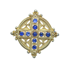 Castellani Brooch Cross 18k Gold Sapphires Victorian Renaissance Revival (6424)