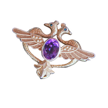 Carter, Gough & Co Antique Nouveau Brooch Pendant Gold Amethyst Peacocks (6511)