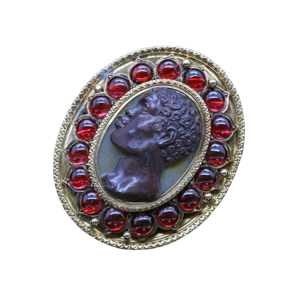 Antique Victorian Blackamoor Brooch Pendant Cameo 18k Gold Garnets (6669)