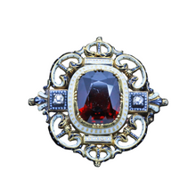 Carlo Giuliano Brooch Renaissance Revival Gold Enamel Garnet Diamonds (6671)