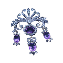 Georgian Brooch Detachable Pendant Earrings Diamond Amethyst Gold Set (6755