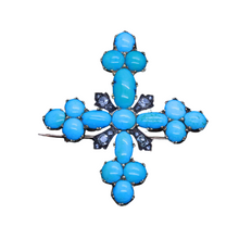 Antique Victorian Cross Brooch Gold Turquoise Diamonds 19th century (6785)