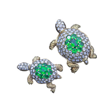 Vintage Pair Turtle Brooches 18k Gold Diamonds Green Garnets w Appraisal (6836)