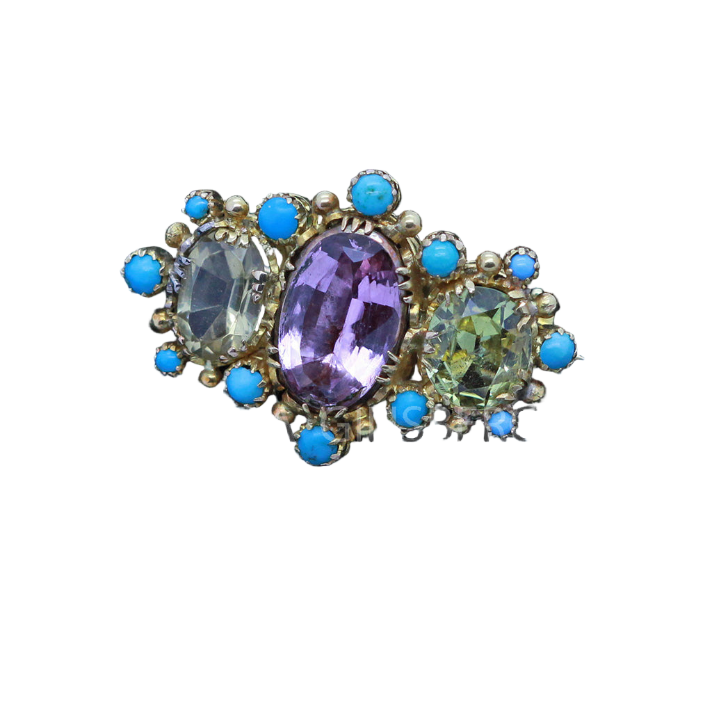 Antique Victorian Brooch 18k Gold Pink Topaz Turquoise Gems w Appraisal (6905)