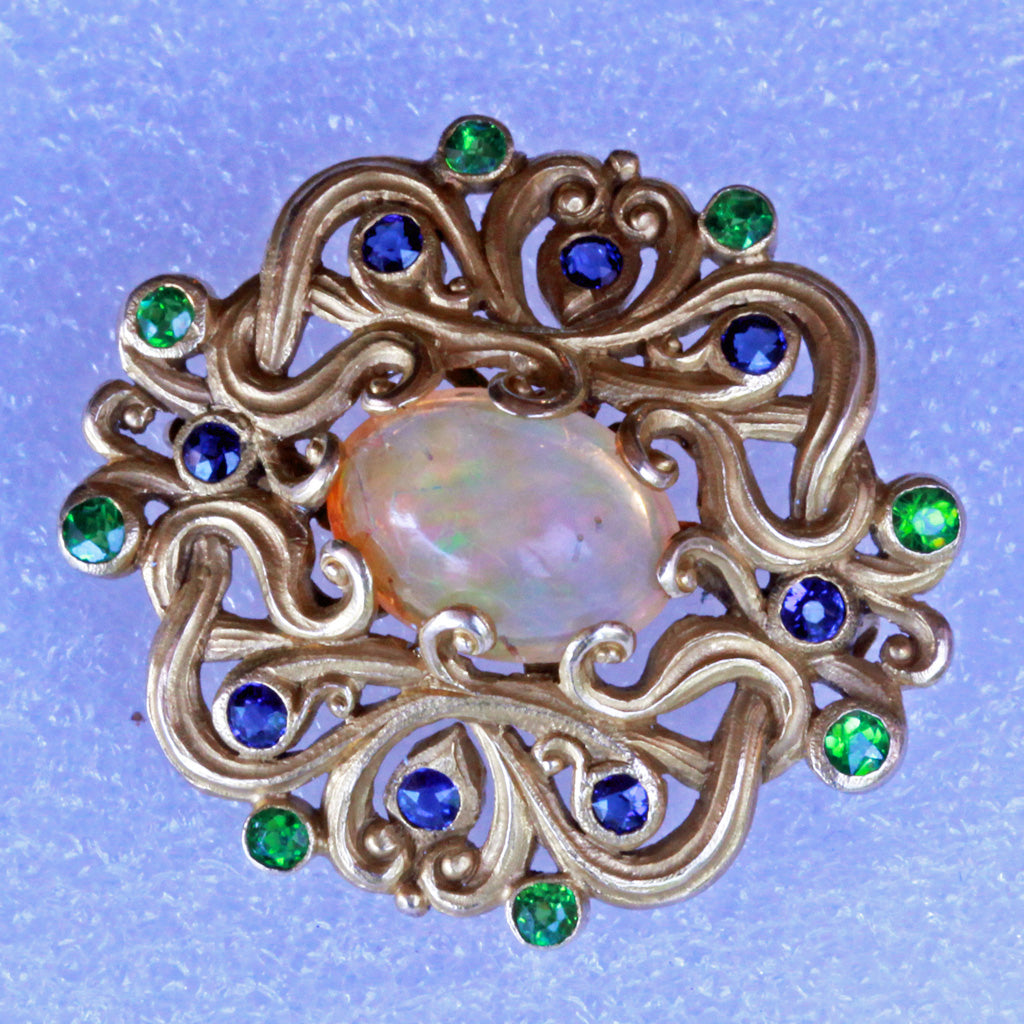 Art Nouveau BroochGold Opal Demantoid Sapphires Unisex  F Walter Lawrence (7067)