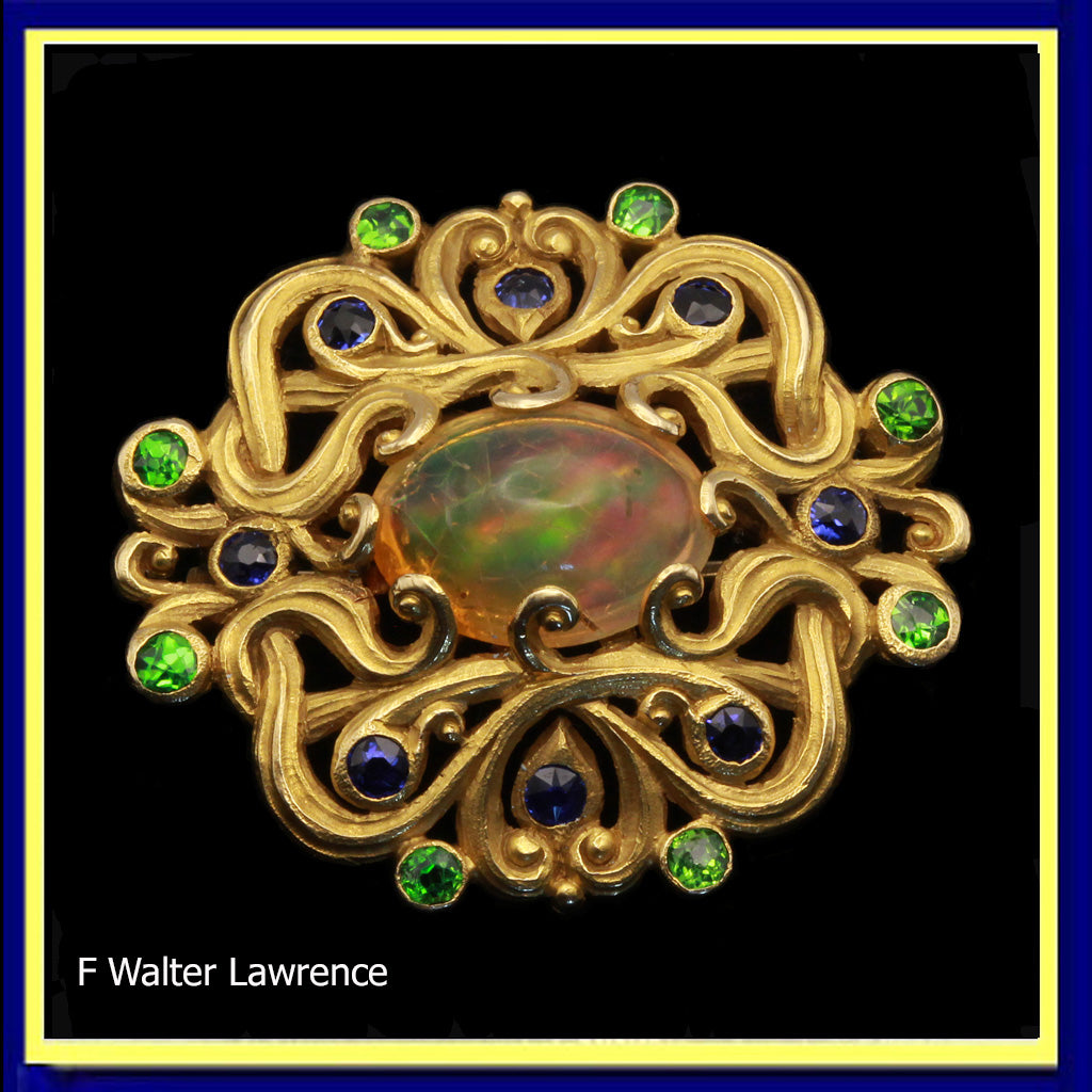 Art Nouveau BroochGold Opal Demantoid Sapphires Unisex  F Walter Lawrence (7067)