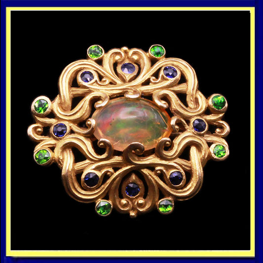 Art Nouveau BroochGold Opal Demantoid Sapphires Unisex  F Walter Lawrence (7067)