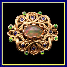 Antique Art Nouveau Brooch F Walter Lawrence Gold Opal Demantoid Sapphires (7067)