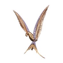 French Retro Bird Brooch 18k Gold Platinum Diamonds Unisex Design Vintage (7193)