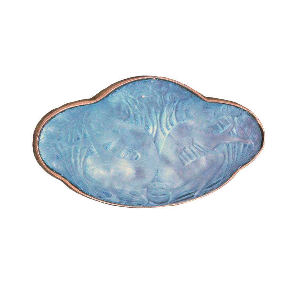 Antique Rene Lalique Blue Glass Brooch Deux Figurines Dos a Dos 2 Women (7215)
