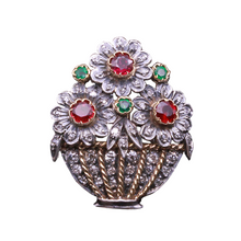 Antique Giardinetti brooch Diamonds Rubies Emeralds 18k Gold Silver (7224)