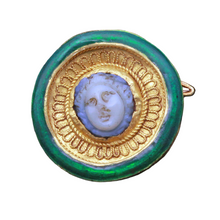 Louis WIESE cameo brooch pendant gold enamel agate Medusa Antique Unisex (7228)