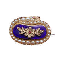 Antique Georgian snake brooch gold pearls diamonds enamel gems ouroboros (7271)