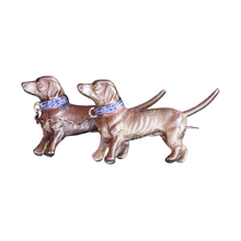 Vintage Brooch pair Dachshund dogs 18k gold diamonds platinum Sausage dog (7281)