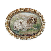 Antique Georgian Micromosaic Brooch Pendant Locket 14k Gold Spaniel Dog (7295)