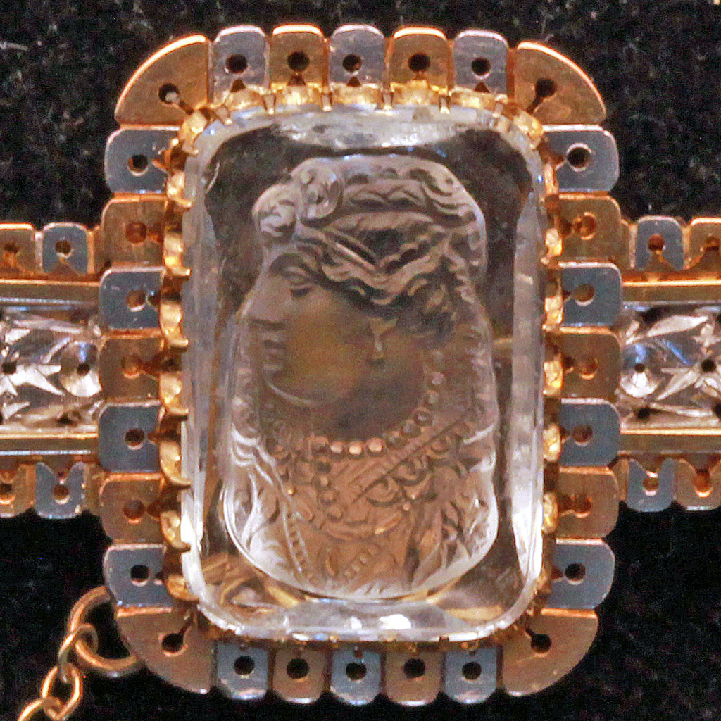 Tiffany & Co antique brooch carved rock crystal cameo gold and platinum (7297)