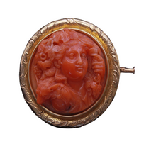Antique Georgian Brooch 18C coral cameo mythological wine god animal gold (7302)