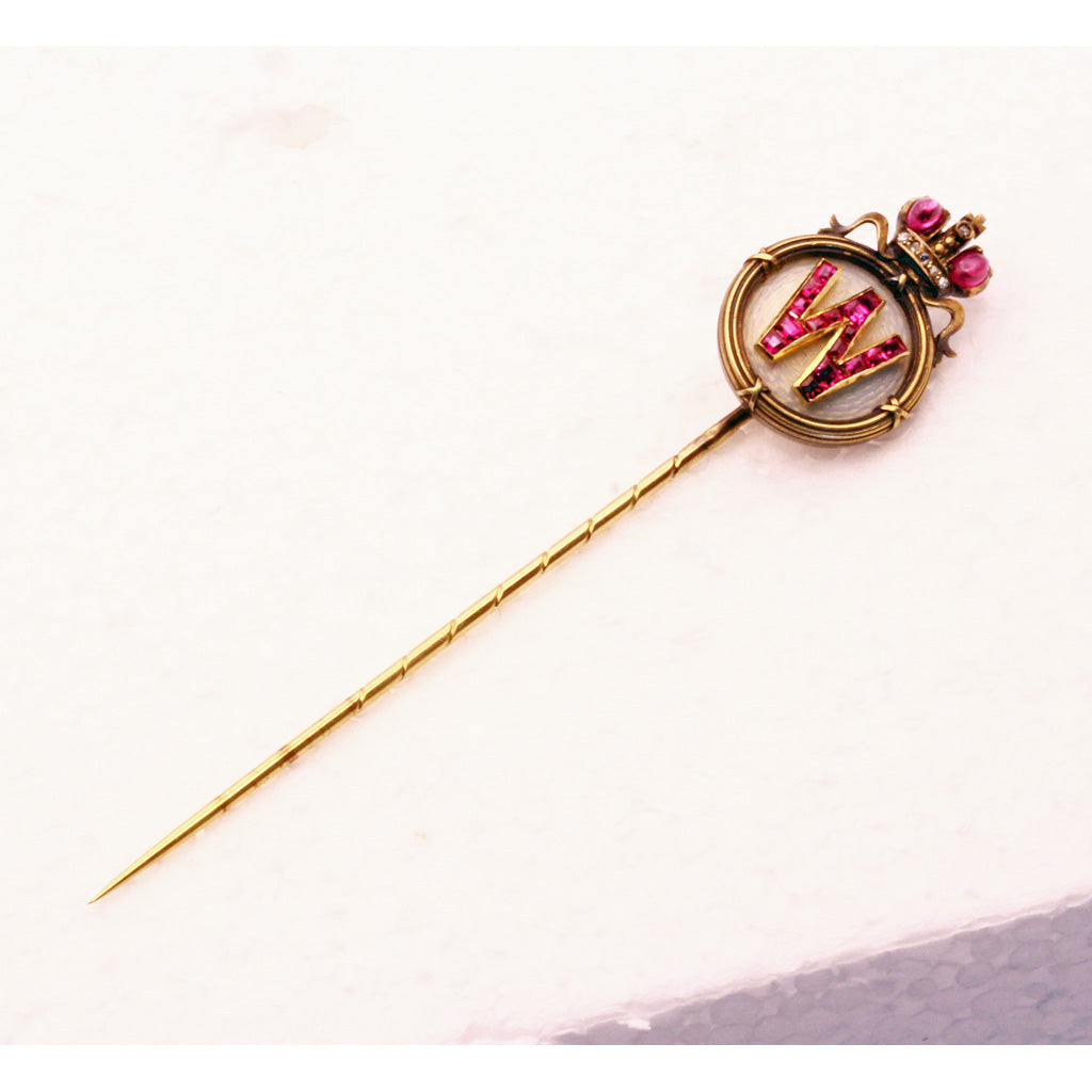 Imperial Russian Romanov Stick Pin GrandDuke Vladimir gold diamond ruby (7313)