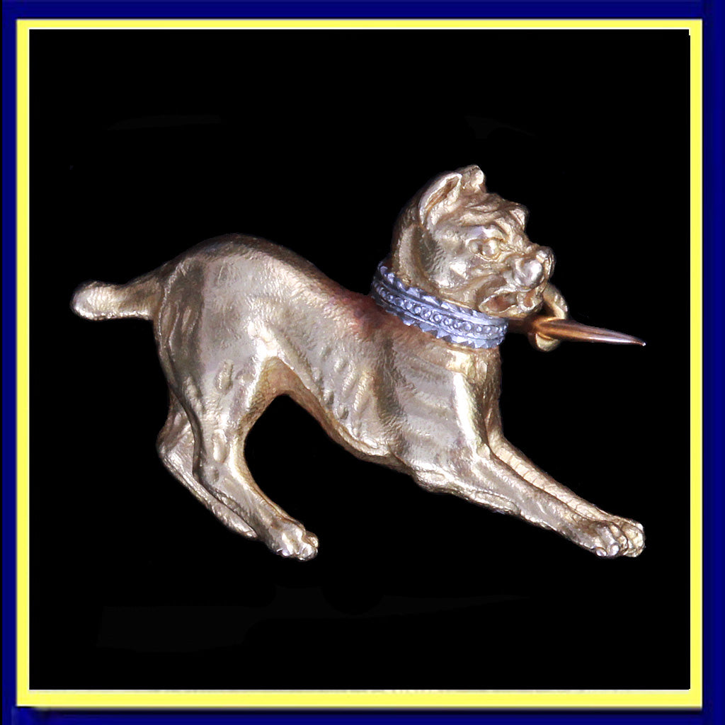 antique Georgian brooch dog gold French Charles X Bull Terrier