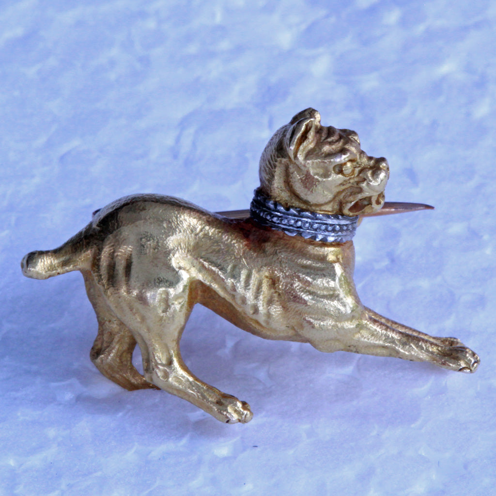 Antique Georgian brooch dog 18k gold French Charles X Bull Terrier(7314)