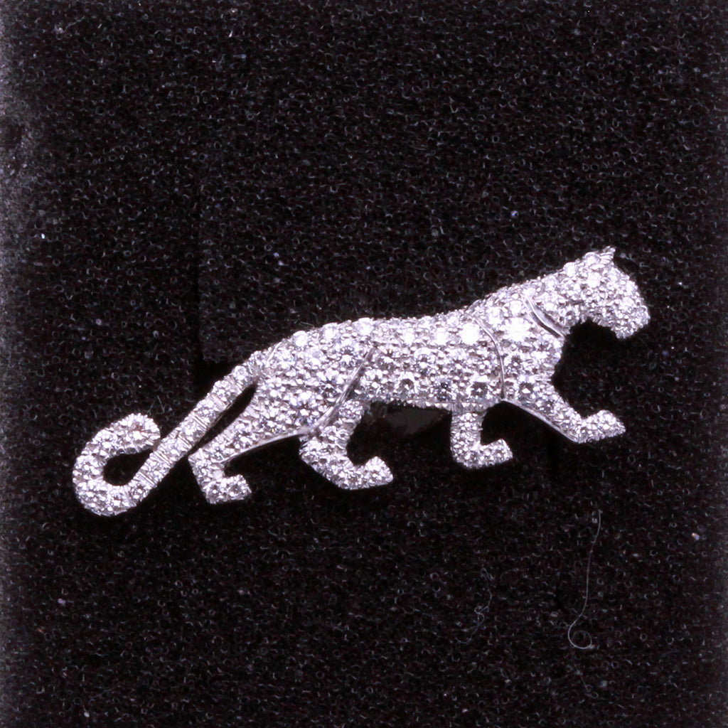 Cartier panther brooch pin pave set diamonds 18k white gold  1990s Unisex (7330)