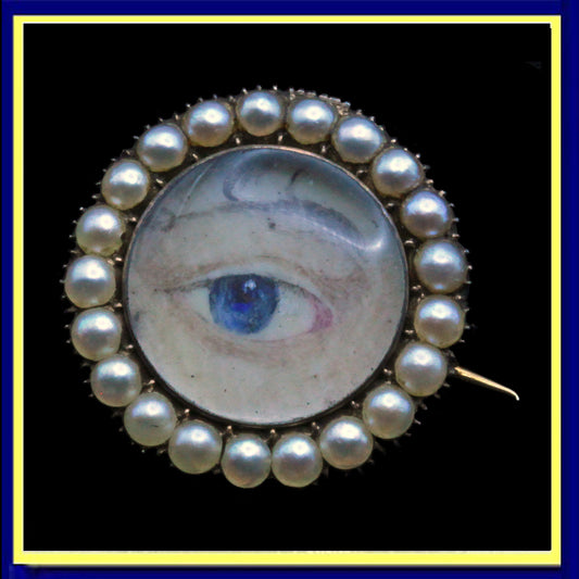 Antique Georgian miniature eye brooch locket gold pearls Unisex