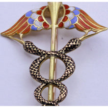 Victorian Caduceus Brooch gold pearls enamel Snakes Doctors GIULIANO (7353)