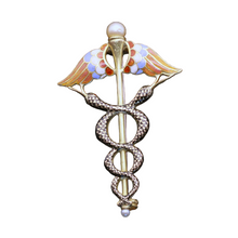 Victorian Caduceus Brooch gold pearls enamel Snakes Doctors GIULIANO (7353)