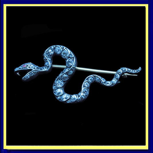 antique Victorian snake brooch diamonds gold silver rubies serpent unisex