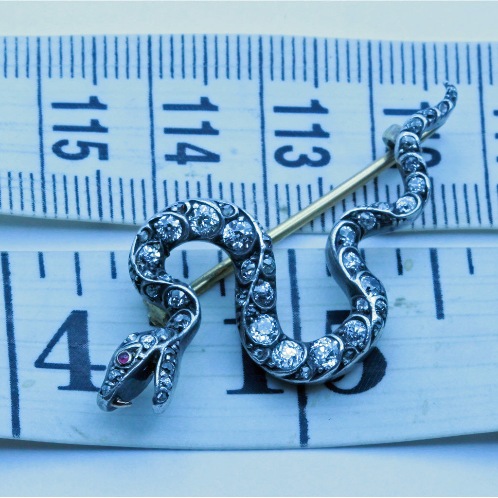 Antique Victorian snake brooch diamonds gold silver rubies serpent Unisex (7359)