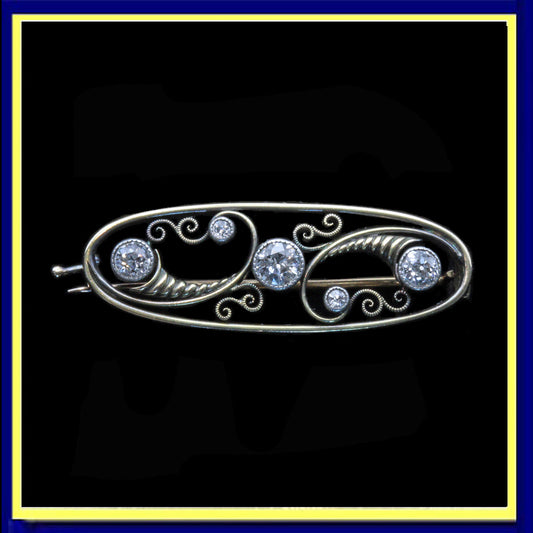 Faberge antique Russian brooch diamonds gold silver nouveau cornucopia