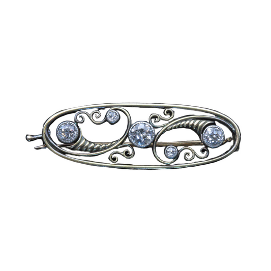 Faberge Antique Russian Brooch Diamonds Gold Silver Nouveau Cornucopia (7381)