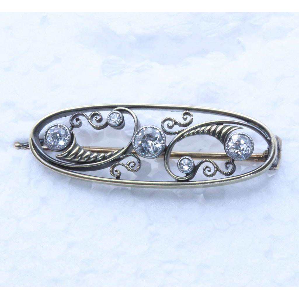 Faberge Antique Russian Brooch Diamonds Gold Silver Nouveau Cornucopia (7381)