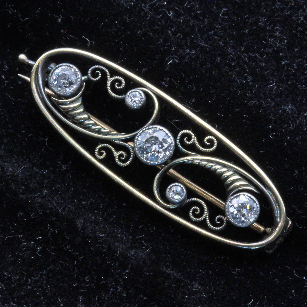 Faberge Antique Russian Brooch Diamonds Gold Silver Nouveau Cornucopia (7381)