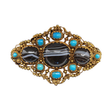 Antique Georgian brooch cannetille gold agate turquoise English Unisex (7386)