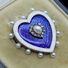 Antique Victorian heart Pendant Brooch Locket Gold Enamel Pearls Diamonds (7391)