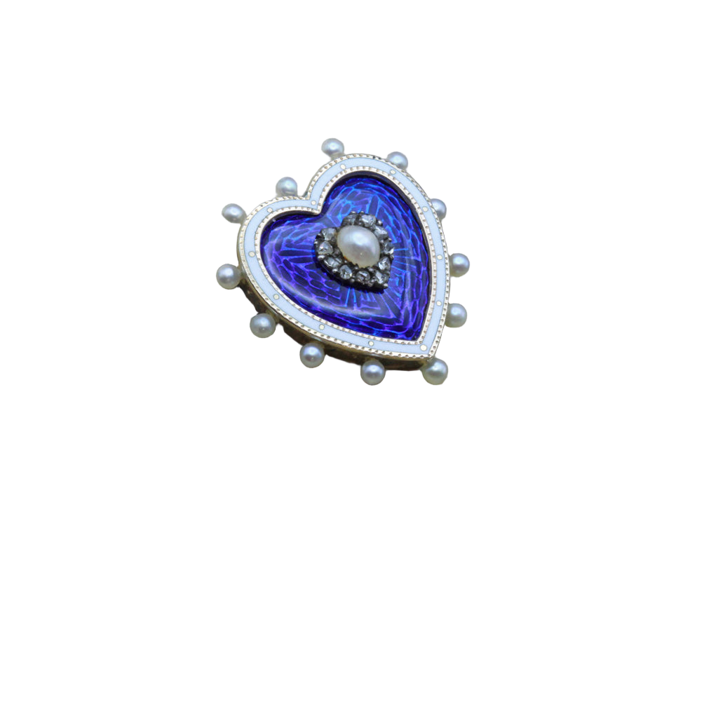 Antique Victorian heart Pendant Brooch Locket Gold Enamel Pearls Diamonds (7391)