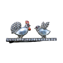 Antique Imperial Russian Brooch Pearl Diamonds ruby gold silver hen chick (7405)