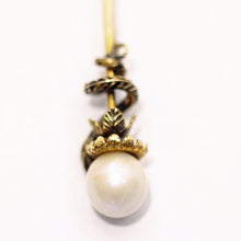 Antique Victorian tie pin snake 14k gold pearl black enamel brooch unisex (7429)