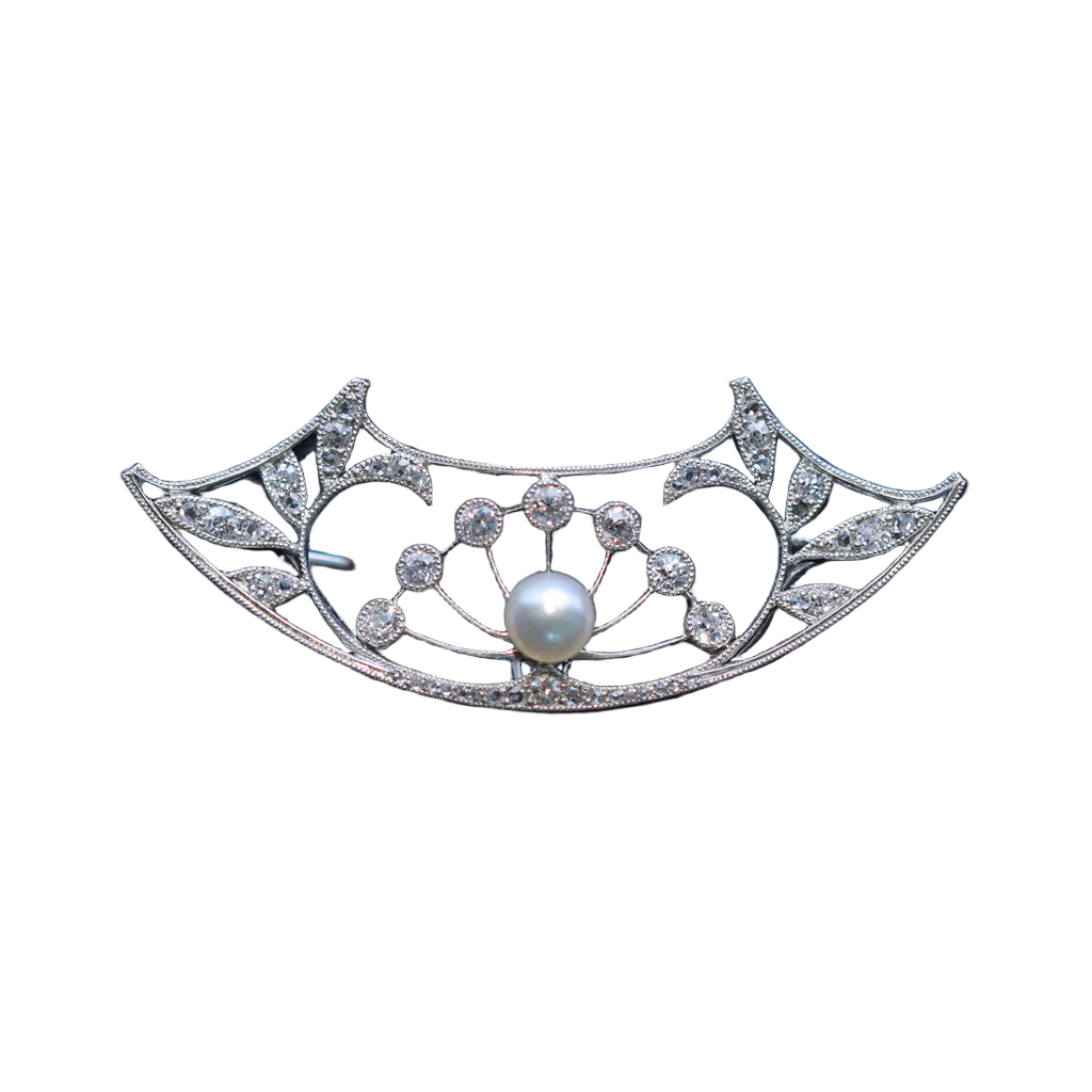HENRI VEVER Brooch Platinum Diamonds Pearl Old European Cut RC Victorian (7433)