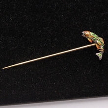 Fish stick pin brooch gold platinum demantoid garnets ruby enamel Antique (7435)