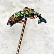 Fish stick pin brooch gold platinum demantoid garnets ruby enamel Antique (7435)