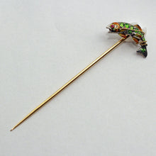 Fish stick pin brooch gold platinum demantoid garnets ruby enamel Antique (7435)