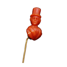Antique Victorian Stick Tie Pin natural carved coral 14k gold Man Tophat (7469)