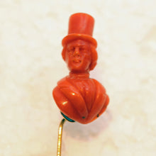 Antique Victorian Stick Tie Pin natural carved coral 14k gold Man Tophat (7469)
